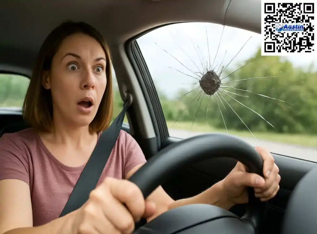 Cracked Windshield on Central Texas Road