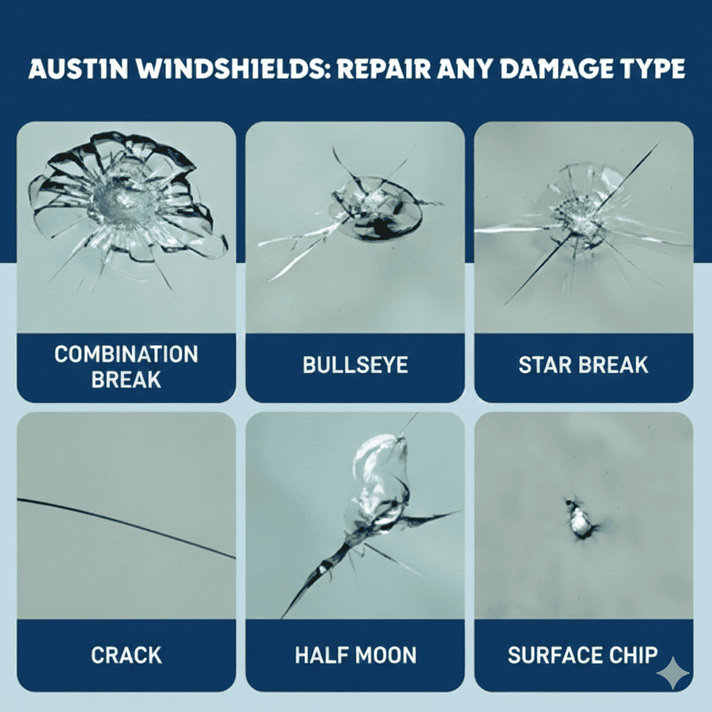 Austin WIndshields - types of rock chip and crack damage