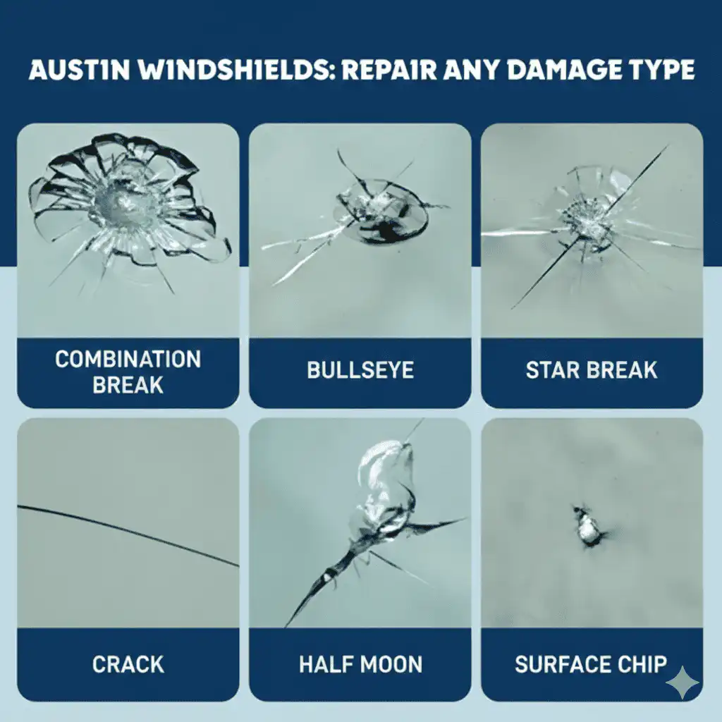 Austin WIndshields - types of rock chip and crack damage