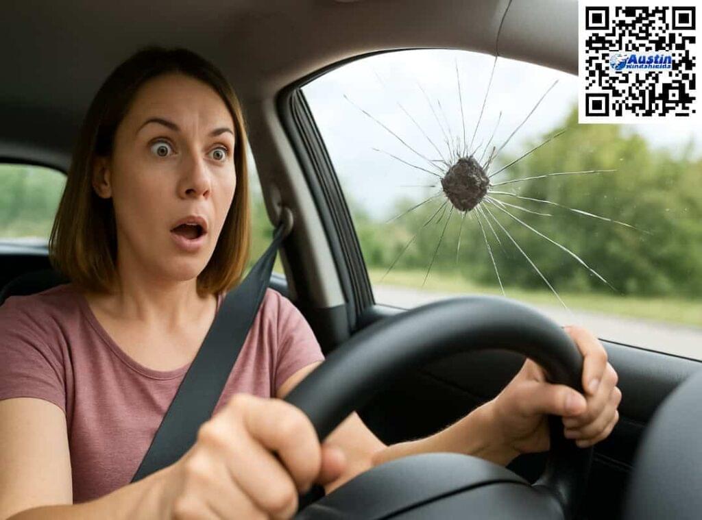 Cracked Windshield on Central Texas Road